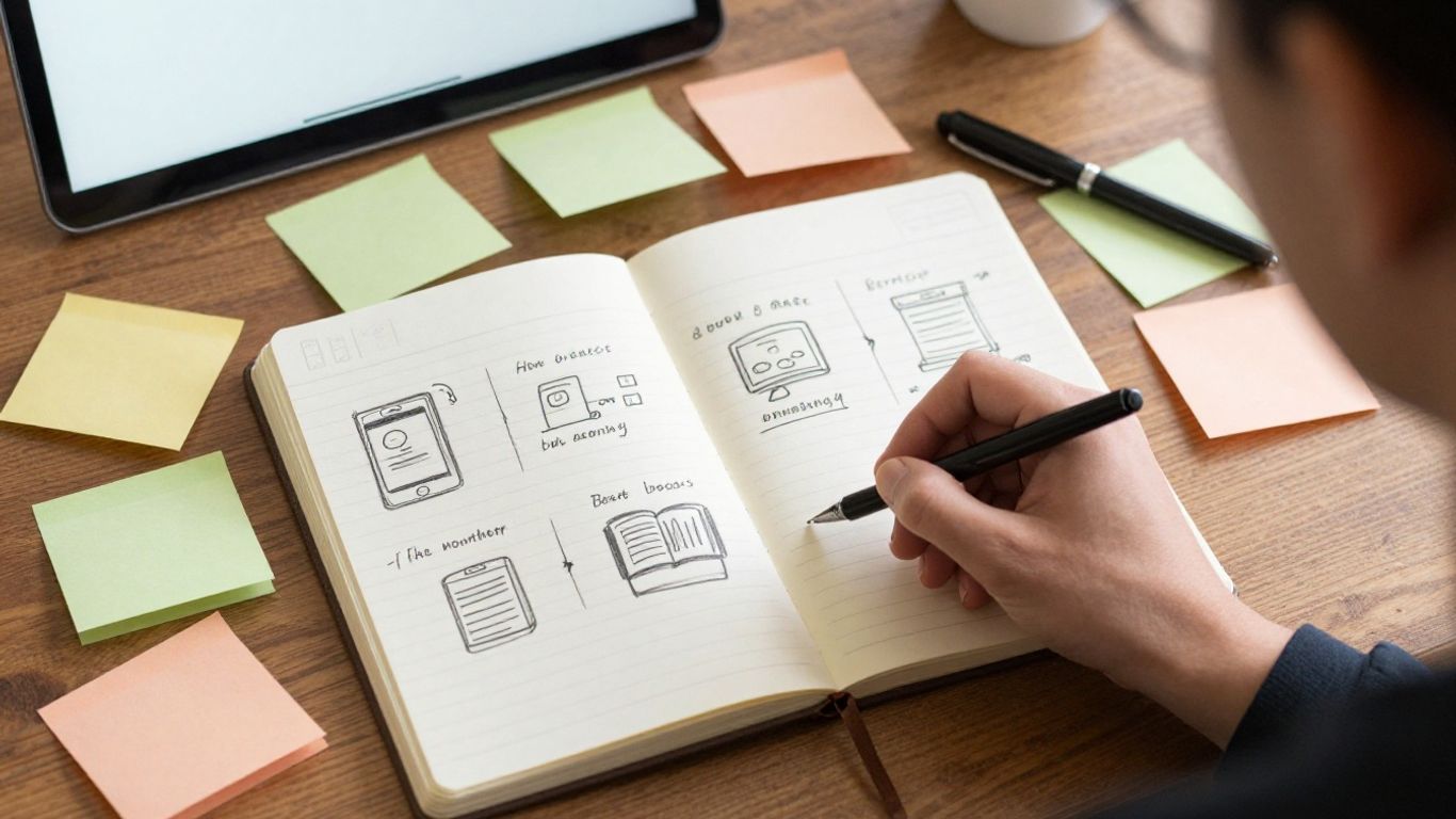 Person sketching app ideas before building.